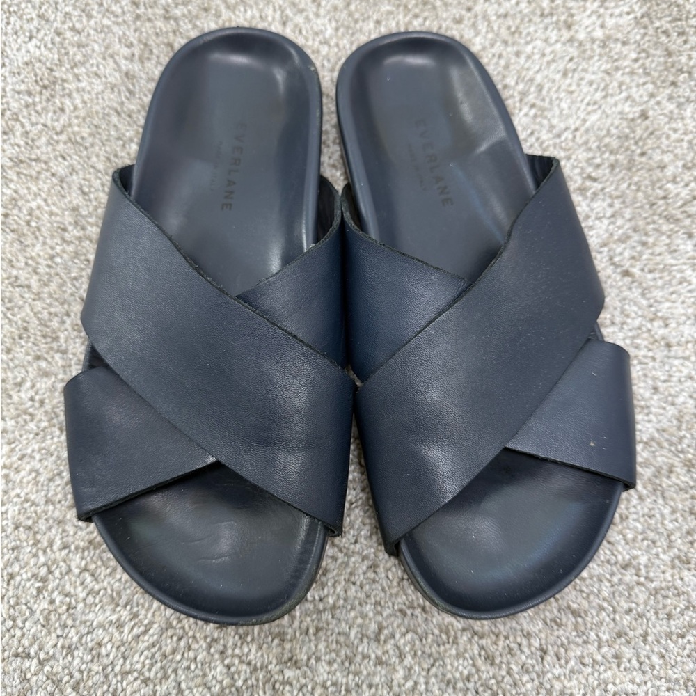 Everlane Dark Blue Crisscross Slides